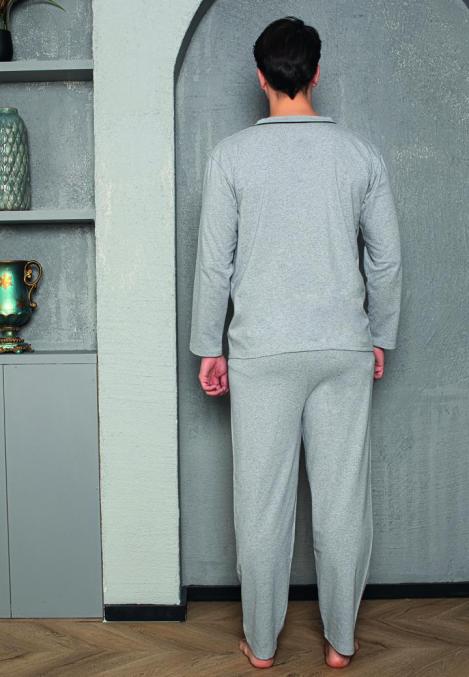 Pijama bărbați cu mânecă lungă și pantaloni lungi, Culoare Gri, Engros